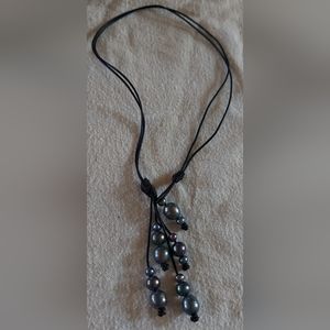 2-Way Peacock Pearl & Black Leather Necklace
